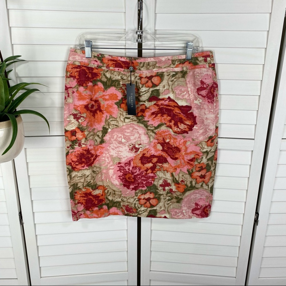 New Talbots Floral Straight Pencil Skirt Back Zip Split Vent Hem Size 12 Petite